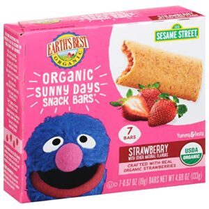 earth’s best organic kids snacks, sesame street toddler snacks, organic sunny days snack bars for toddlers 2 years and older, strawberry with other natural flavors, 7 bars