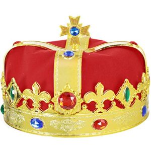 skeleteen regal gold king crown – royal red felt imperial jeweled mens and womens unisex party dress up accessory crowns – 1 piece