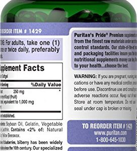 Puritans Pride Bilberry Extract, Contains Antioxidant Properties*, 1000mg Equivalent, 180 Rapid Release Softgels