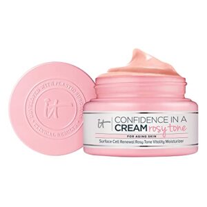 it cosmetics confidence in a cream, rosy tone – skin brightening cream for dull, dry skin – pore refining & anti aging – with hyaluronic acid & collagen – 0.5 fl oz