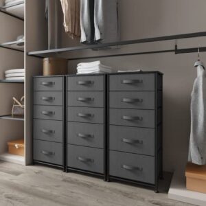 Sehloran 5 Drawer Dresser for Bedroom, Dessers Storage Tower, Chests of Drawers, Removable Tall Fabric Bins, Dresser Organizers Unit for Hallway, Entryway, Closets, Wood Top, Gray