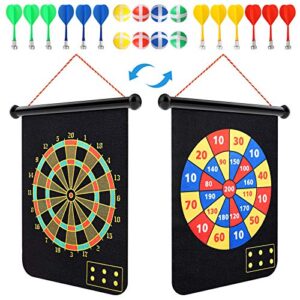 magnetic dart board for kids adults with 12 magnetic darts and 8 sticky balls reversible rollup kids safe dart board set for boys girls easy hanging classic dart board toys indoor outdoors party games