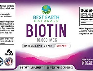 Best Earth Naturals Biotin 10,000mcg - Extra Strength Biotin Vitamin Supplement to Support Hair Growth, Strong Nails, Longer Eye Lashes and Healthy Skin