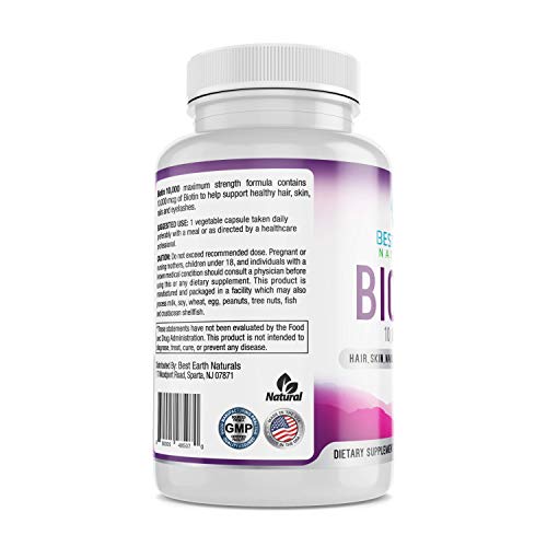 Best Earth Naturals Biotin 10,000mcg - Extra Strength Biotin Vitamin Supplement to Support Hair Growth, Strong Nails, Longer Eye Lashes and Healthy Skin