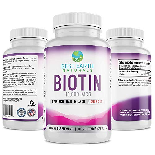 Best Earth Naturals Biotin 10,000mcg - Extra Strength Biotin Vitamin Supplement to Support Hair Growth, Strong Nails, Longer Eye Lashes and Healthy Skin