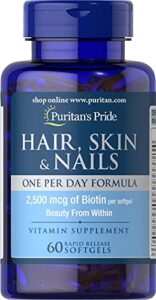 puritan’s pride hair skin nails one per day formula60 softgels, 60 count (55554)