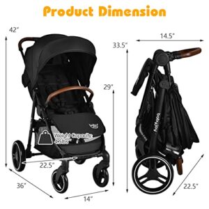 BABY JOY Baby Stroller, High Landscape Infant Carriage Newborn Pushchair with Foot Cover, Cup Holder, 5-Point Harness, Adjustable Backrest & Canopy, Suspension Wheels, Easy One-Hand Fold (Black)