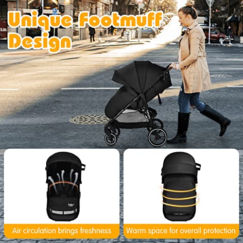 BABY JOY Baby Stroller, High Landscape Infant Carriage Newborn Pushchair with Foot Cover, Cup Holder, 5-Point Harness, Adjustable Backrest & Canopy, Suspension Wheels, Easy One-Hand Fold (Black)