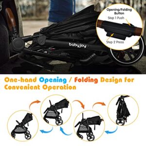 BABY JOY Baby Stroller, High Landscape Infant Carriage Newborn Pushchair with Foot Cover, Cup Holder, 5-Point Harness, Adjustable Backrest & Canopy, Suspension Wheels, Easy One-Hand Fold (Black)