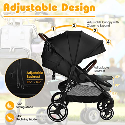 BABY JOY Baby Stroller, High Landscape Infant Carriage Newborn Pushchair with Foot Cover, Cup Holder, 5-Point Harness, Adjustable Backrest & Canopy, Suspension Wheels, Easy One-Hand Fold (Black)