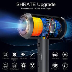 SHRATE Ionic Hair Dryer, Professional Salon Negative Ions Blow Dryer, Powerful 1800W for Fast Drying, 3 Heating/ 2 Speed, Cool Button, Damage Free Hair with Constant Temperature, Low Noise, Black