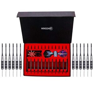 WINSDART Steel Tip Darts Set 12 Pack 22 Grams with Nonslip Iron Barrel Aluminum Dart Shafts 2 Style Flights and Darts Sharpener, Gift Box