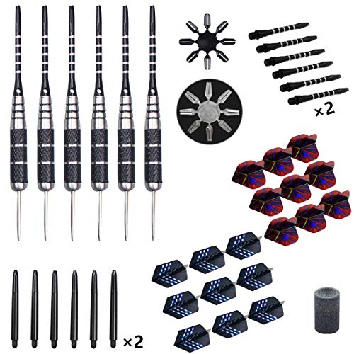 WINSDART Steel Tip Darts Set 12 Pack 22 Grams with Nonslip Iron Barrel Aluminum Dart Shafts 2 Style Flights and Darts Sharpener, Gift Box