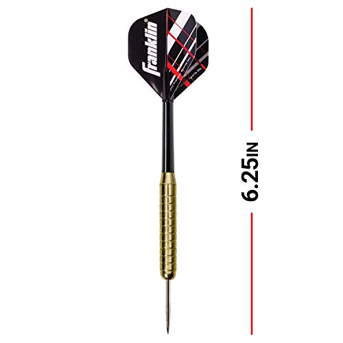 Franklin Sports Steel Tip Darts Set - 6 Pack of 18 Gram Steel Darts - Removable Standard Nylon Flights and Brass Barrels - Lightweight Full Dart Set, Red/Black