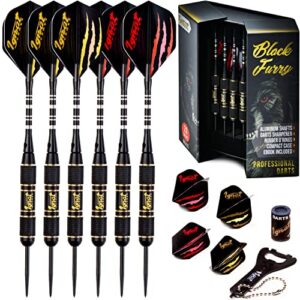ignatgames darts metal tip set – professional darts with stylish case and darts guide, steel tip darts set with aluminum shafts + rubber o’rings + extra flights + dart sharpener and wrench