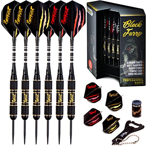 IgnatGames Darts Metal Tip Set - Professional Darts with Stylish Case and Darts Guide, Steel Tip Darts Set with Aluminum Shafts + Rubber O'Rings + Extra Flights + Dart Sharpener and Wrench