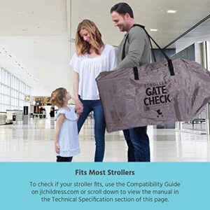 J.L. Childress DELUXE Gate Check Bag for Single & Double Strollers - Premium Heavy-Duty Durable Air Travel Bag, Adjustable Shoulder Straps - Fits Most Single & Double Strollers, Grey