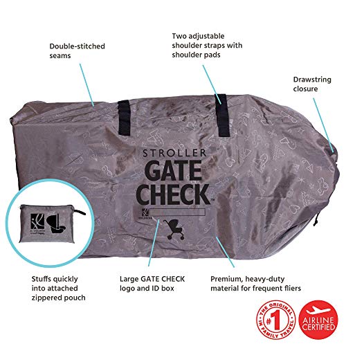 J.L. Childress DELUXE Gate Check Bag for Single & Double Strollers - Premium Heavy-Duty Durable Air Travel Bag, Adjustable Shoulder Straps - Fits Most Single & Double Strollers, Grey