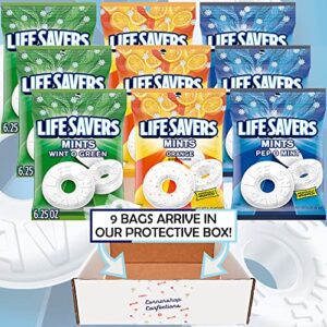 Lifesavers Hard Candy Mints 9 Bag Bulk Variety Pack - 3 Flavors - Wint O Green, Orange, Pep O Mint - 450 Pieces Total - In Cornershop Confections Box - For Parties, Holidays, Car, Purse, Lunch Box Mints