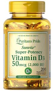 vitamin d3 50mcg (2,000 iu) bolsters immune health by puritan’s pride for support of immune health and healthy bones and teeth 200 softgels