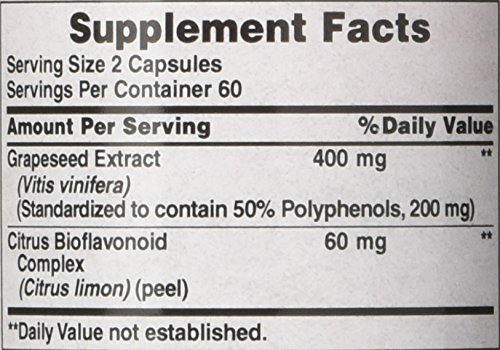 Puritans Pride Grapeseed Extract 200 Mg Capsules, 120 Count