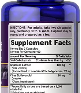 Puritans Pride Grapeseed Extract 200 Mg Capsules, 120 Count