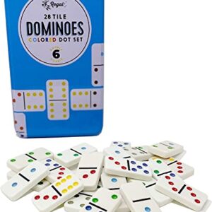 Regal Games - Double 6 Dominoes - Colored Dots Set - Fun Family-Friendly Dominoes Game - Includes 28 Tiles & Collector’s Tin - Ideal for 2-4 Players Ages 8 for Kids and Adults