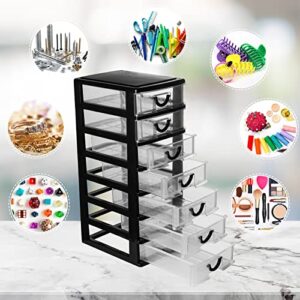 Rempry Mini Plastic Drawers Organizer, 7.1"x5.1"x13.2" Small Storage Drawers Containers with 7 Clear Drawer Units, Black