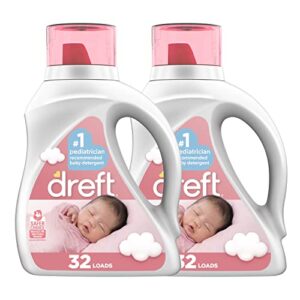 dreft stage 1: newborn hypoallergenic baby laundry detergent liquid soap (he), natural for baby, newborn, or infant, 46 fl oz, (pack of 2)