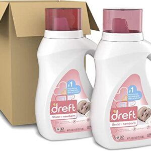 Dreft Stage 1: Newborn Hypoallergenic Baby Laundry Detergent Liquid Soap (HE), Natural for Baby, Newborn, or Infant, 46 Fl Oz, (Pack of 2)