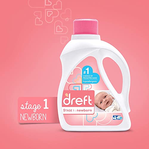 Dreft Stage 1: Newborn Hypoallergenic Baby Laundry Detergent Liquid Soap (HE), Natural for Baby, Newborn, or Infant, 46 Fl Oz, (Pack of 2)