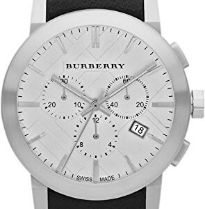 SALE! Authentic Burberry LUXURY Chronograph Watch Men Unisex The City Black Leather Silver Date Dial BU9355