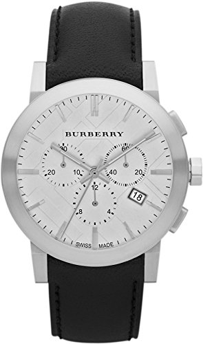 SALE! Authentic Burberry LUXURY Chronograph Watch Men Unisex The City Black Leather Silver Date Dial BU9355