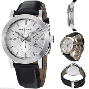 SALE! Authentic Burberry LUXURY Chronograph Watch Men Unisex The City Black Leather Silver Date Dial BU9355