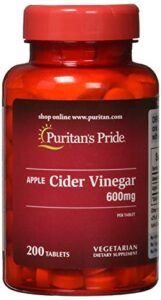 puritans pride apple cider vinegar 600 mg tablets, 200 count (packing may vary)