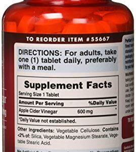 Puritans Pride Apple Cider Vinegar 600 mg Tablets, 200 Count (Packing May Vary)