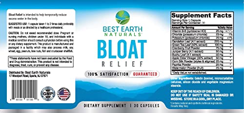 Bloat Relief - Water Supplement with Dandelion, Green Tea, Cranberry, Apple Cider Vinegar & More 30 Count