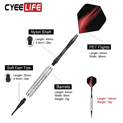 CyeeLife 16 Grams Soft tip Darts with 42 Flights and 100 Plastic Points