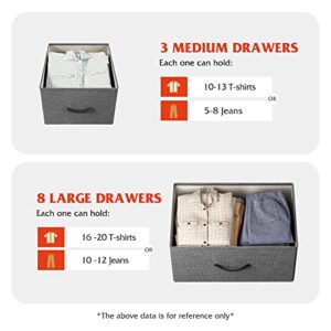 WLIVE 11-Drawer Dresser, Fabric Storage Tower for Bedroom, Hallway, Nursery, Closets, Tall Chest Organizer Unit with Textured Print Fabric Bins, Steel Frame, Wood Top, Easy Pull Handle, Dark Grey