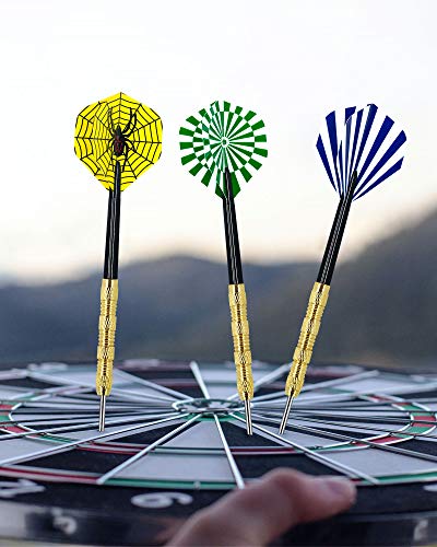 CIKKUE Steel Tip Darts, 18 Pack Premium Professional Dartboard Darts Metal Tip Set with 4 Extra Flights Flight Protectors Tools Men Gift