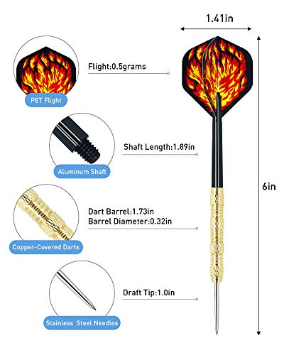 CIKKUE Steel Tip Darts, 18 Pack Premium Professional Dartboard Darts Metal Tip Set with 4 Extra Flights Flight Protectors Tools Men Gift