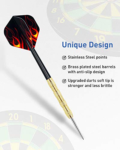 CIKKUE Steel Tip Darts, 18 Pack Premium Professional Dartboard Darts Metal Tip Set with 4 Extra Flights Flight Protectors Tools Men Gift