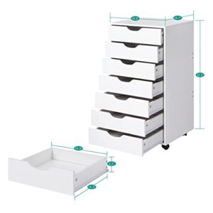Naomi Home 7 Drawer Dresser, Tall Dressers for Bedroom, Kids Dresser with Wheels, Durable Storage Drawers, Small Dresser for Closet, Makeup Dresser with 180 lbs Capacity - White