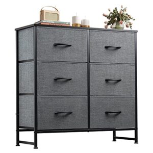 wlive fabric dresser for bedroom, 6 drawer double dresser, storage tower with fabric bins, chest of drawers for closet, living room, hallway, nursery, dark grey