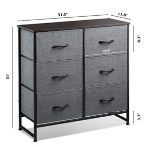 WLIVE Fabric Dresser for Bedroom, 6 Drawer Double Dresser, Storage Tower with Fabric Bins, Chest of Drawers for Closet, Living Room, Hallway, Nursery, Dark Grey