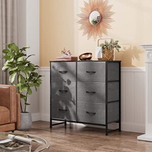 WLIVE Fabric Dresser for Bedroom, 6 Drawer Double Dresser, Storage Tower with Fabric Bins, Chest of Drawers for Closet, Living Room, Hallway, Nursery, Dark Grey