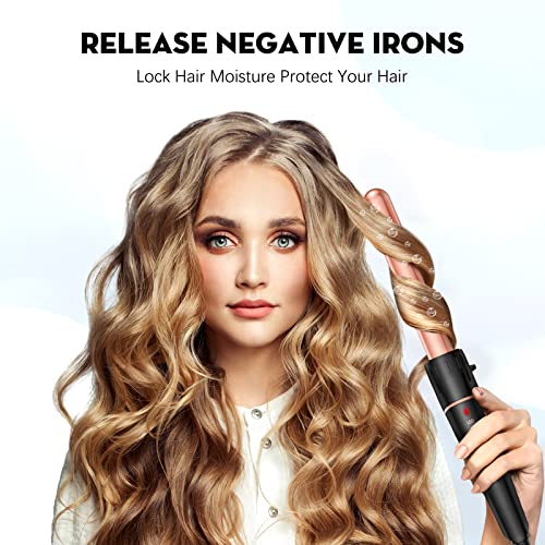 Long Barrel Wand Curling Iron - BESTOPE PRO 6 in 1 Curling Wand Set with Ceramic Barrel for Long Hair, 0.35"-1.25" Interchangeable Curling Iron Wand, Dual Voltage Wand Curler, Include Glove & Clips