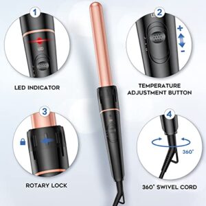 Long Barrel Wand Curling Iron - BESTOPE PRO 6 in 1 Curling Wand Set with Ceramic Barrel for Long Hair, 0.35"-1.25" Interchangeable Curling Iron Wand, Dual Voltage Wand Curler, Include Glove & Clips