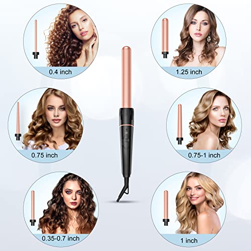 Long Barrel Wand Curling Iron - BESTOPE PRO 6 in 1 Curling Wand Set with Ceramic Barrel for Long Hair, 0.35"-1.25" Interchangeable Curling Iron Wand, Dual Voltage Wand Curler, Include Glove & Clips