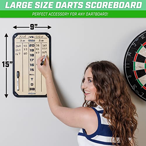 GoSports Dry Erase Steel Darts Scoreboard - Cricket and 01 Dart Games with 2 Magnetic Markers